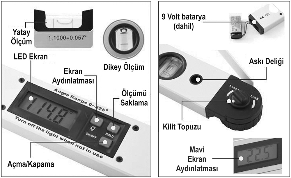 DİJİTAL AÇI ÖLÇERLİ SU TERAZİSİ 16"/400 mm